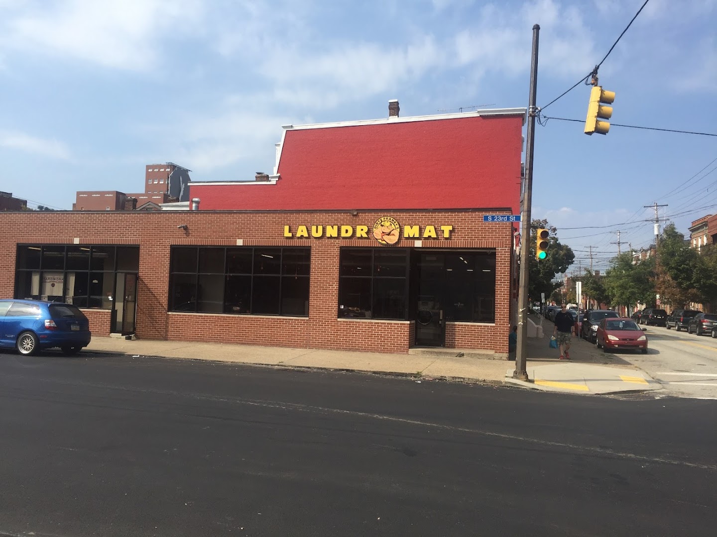 Exterior view of Dirty Franky's Laundromat building